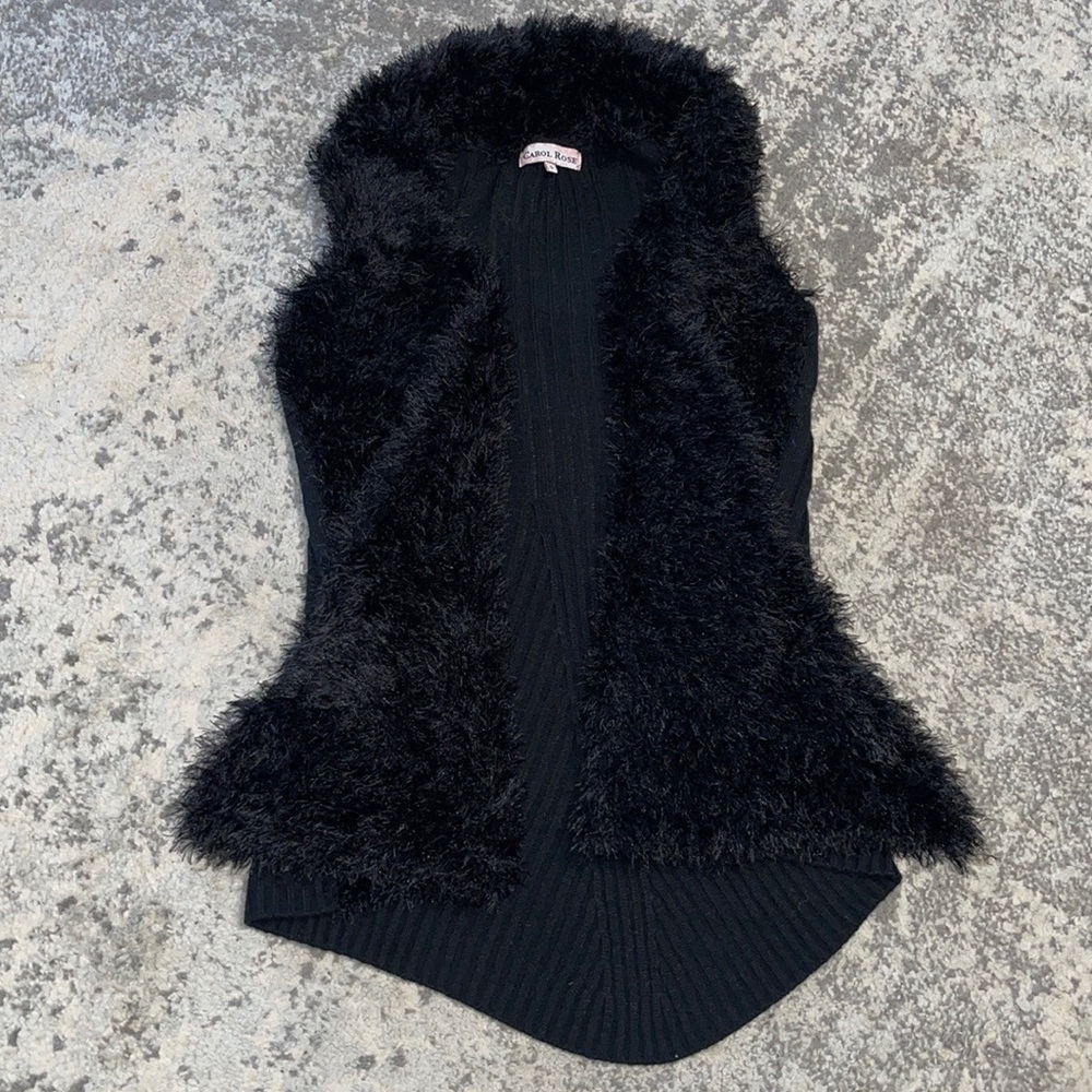 Carol Rose Faux Fur Black Sweater Vest Size: S